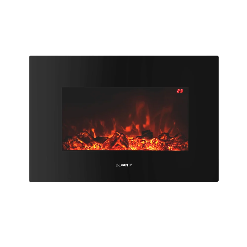 Electric Fireplace Fire Heater 2000W - Black - Nurns