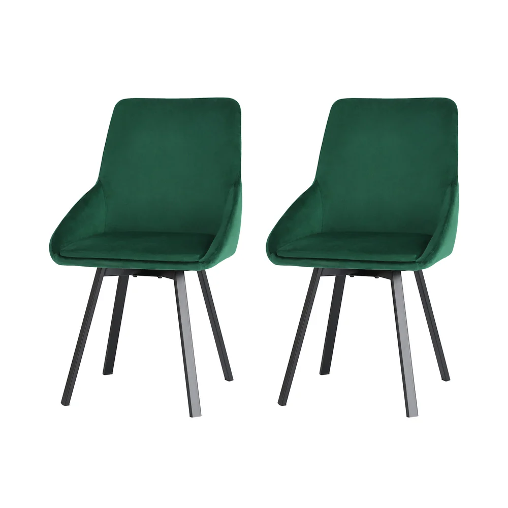 Set of 2 Dining Chairs Velvet Swivel Base - Green - Nurns