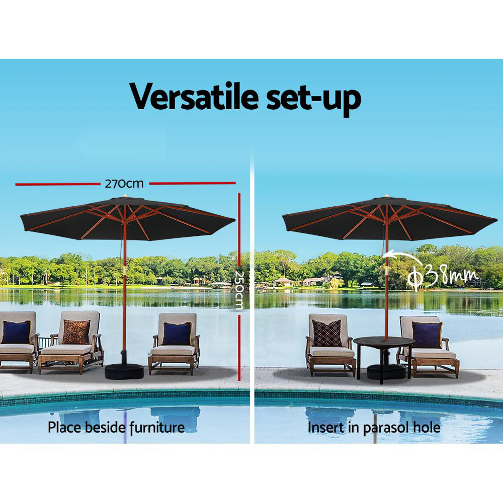 Instahut 2.7m Outdoor Umbrella w/Base Pole Umbrellas Garden Sun Stand Deck Black - Nurns