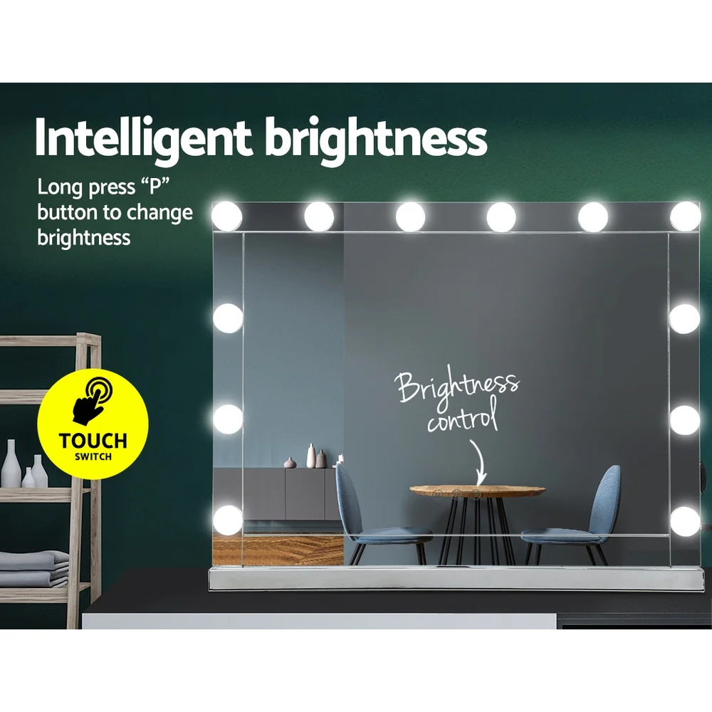 Hollywood Makeup Mirror With Light 12 LED Bulbs Vanity Lighted Silver 58cmx46cm - Nurns