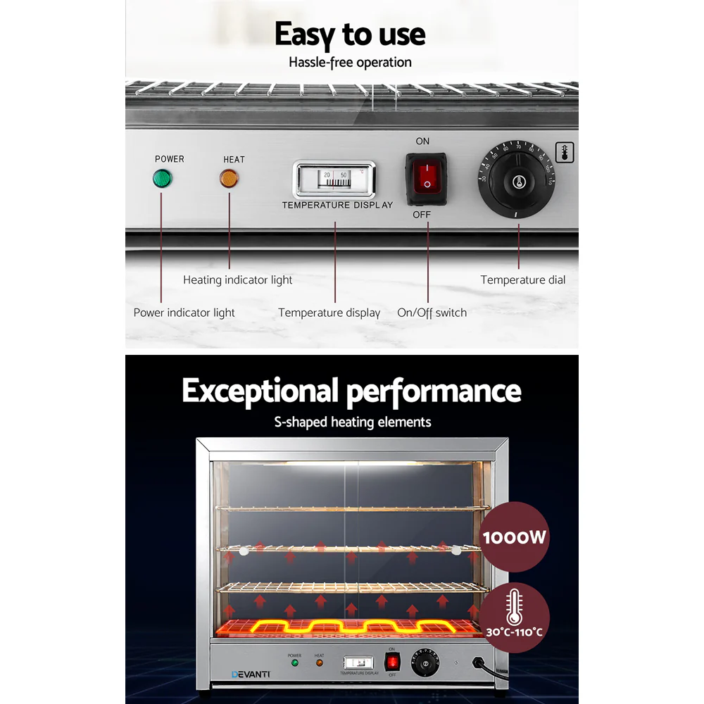Devanti Commercial Food Warmer Hot Display Showcase Cabinet 64cm - Nurns