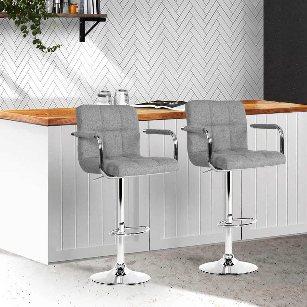 Set of 2 Foggia Bar Stools Gas lift SwivelSteel and - Steel & Grey - Nurns