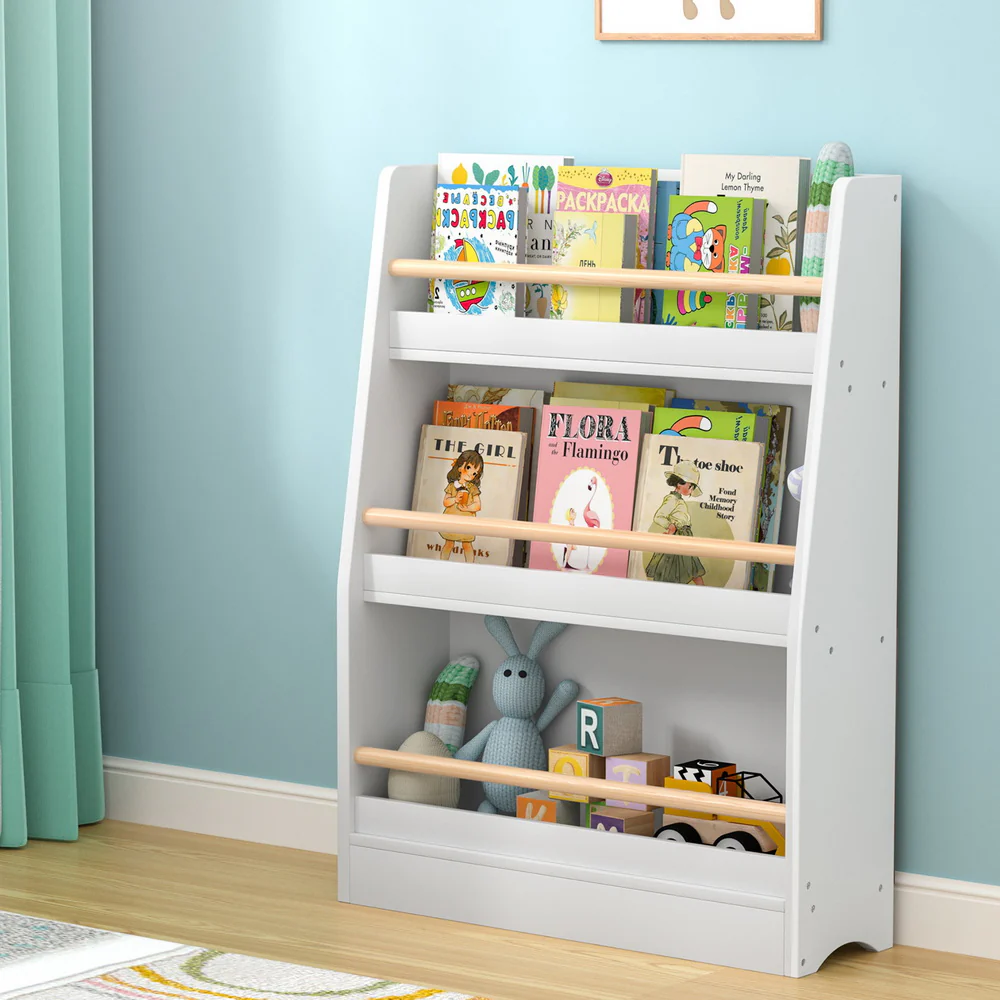 Kids Bookshelf 3-Tier Storage Children Bookcase Organiser Display Shelf - White - Nurns