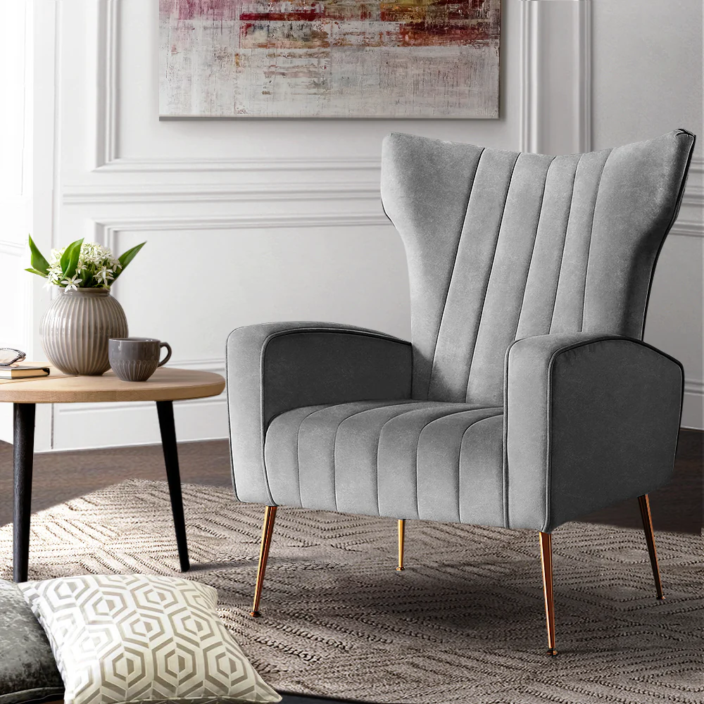 Maricel Accent Velvet Seat Lounge Armchair - Grey - Nurns