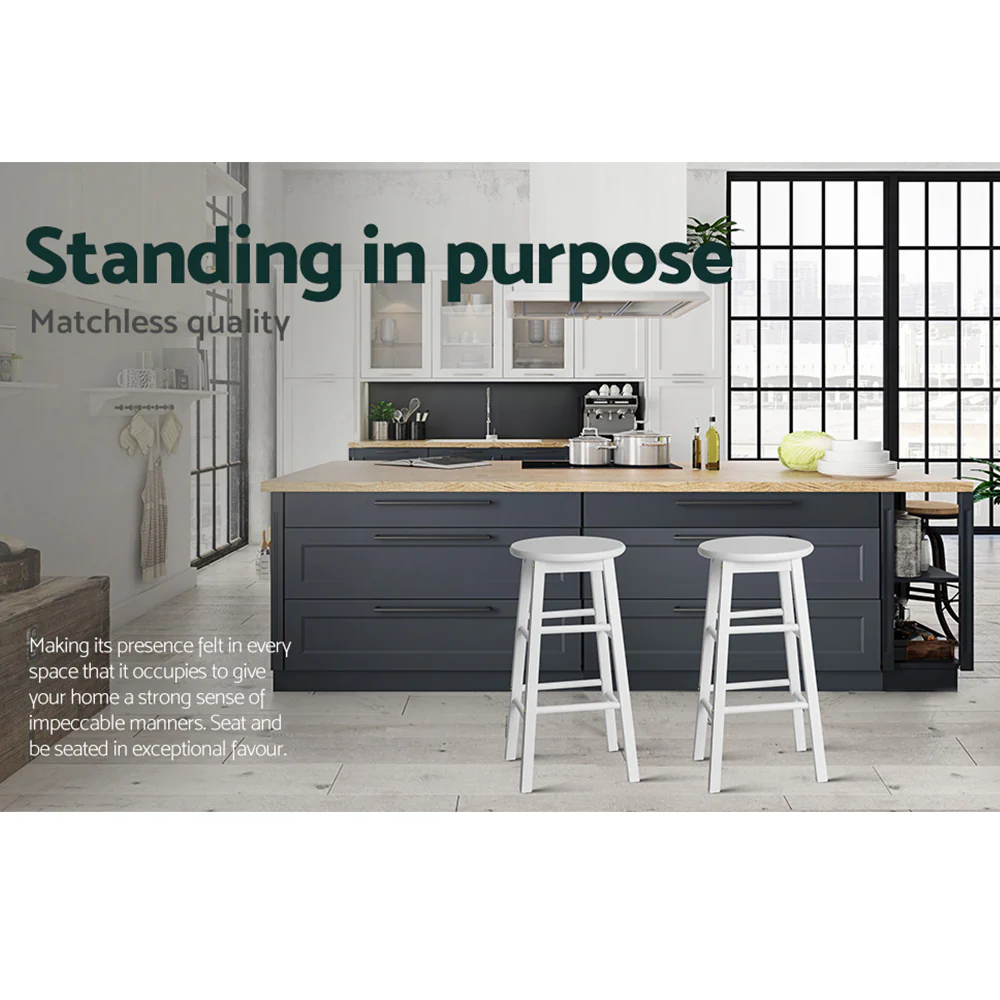 Set of 2 Lucerne Beech Wood Backless Bar Stools - White - Nurns