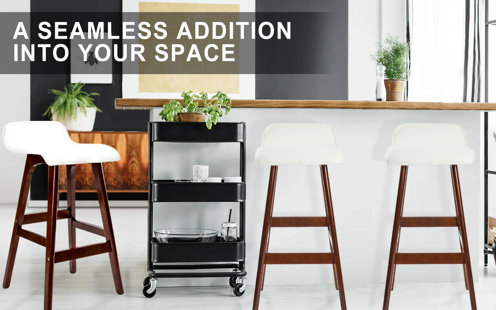 Set of 2 Cambridge Wooden Bar Stool Dining Chair Leather - White & Brown - Nurns