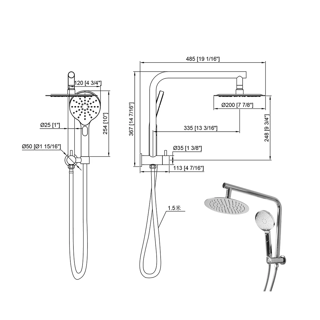 Shower Head High Pressure Set Rain Round - Silver - Nurns