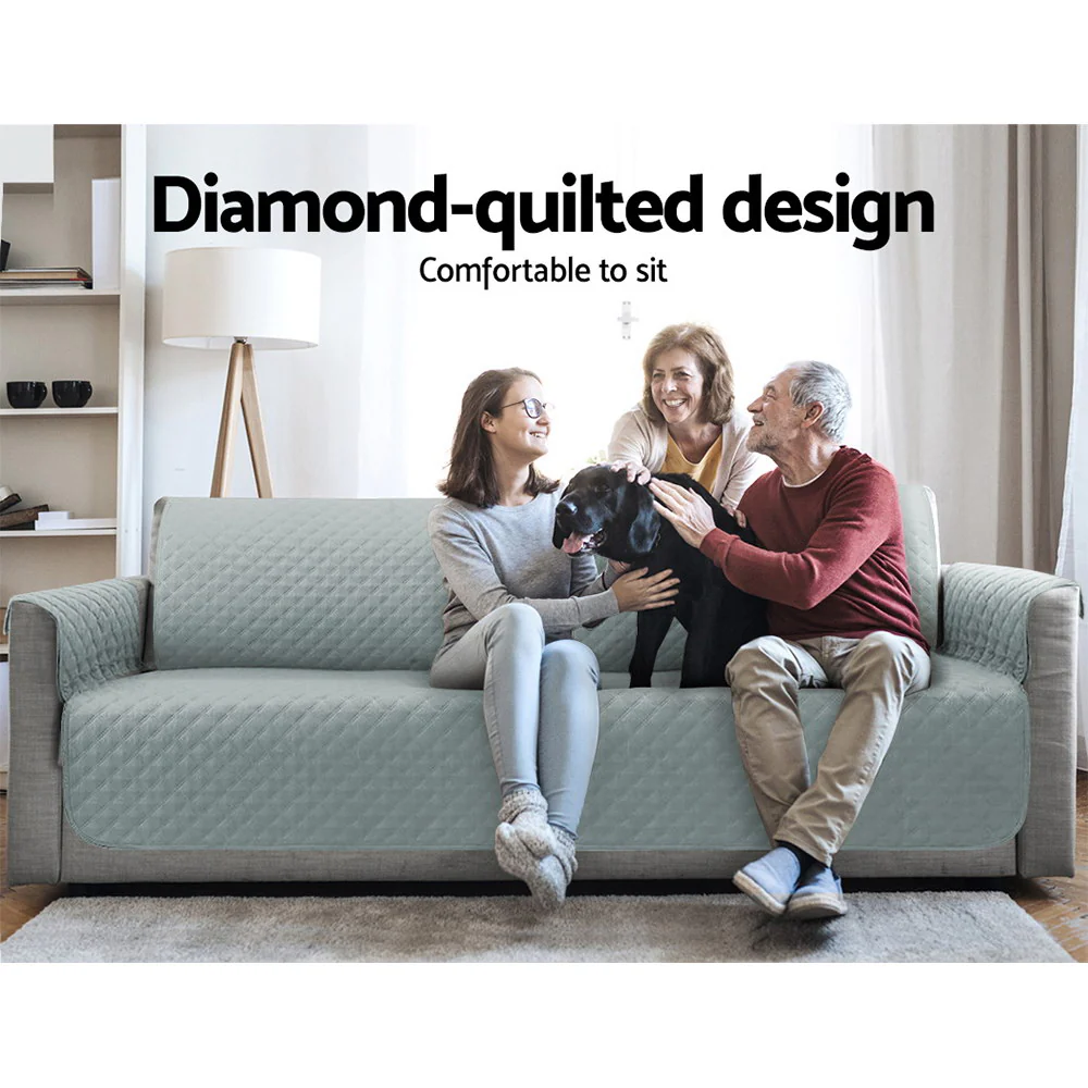 Sofa Cover Quilted Couch Covers 100% Water Resistant 4-Seater Grey - Nurns