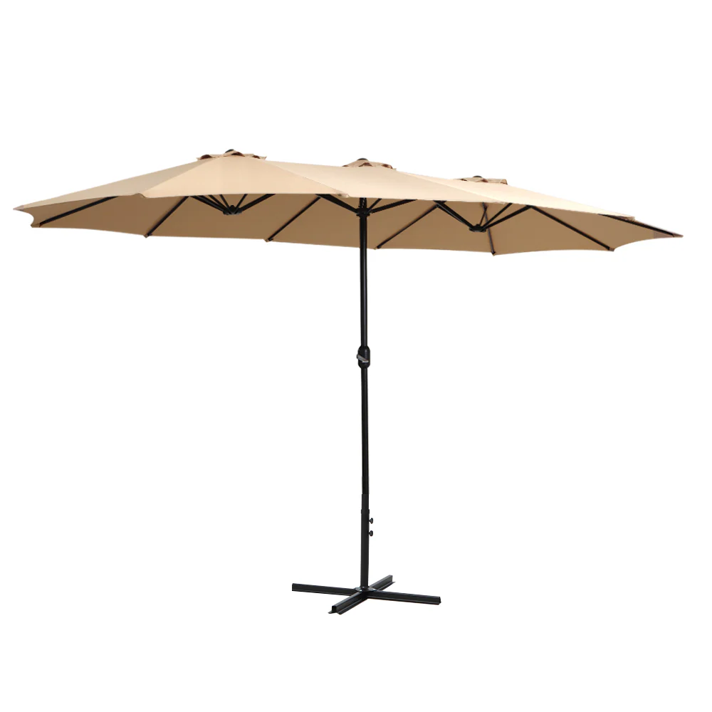Instahut 4.57m Outdoor Umbrella Beach Pole Garden Tilt Beige - Nurns