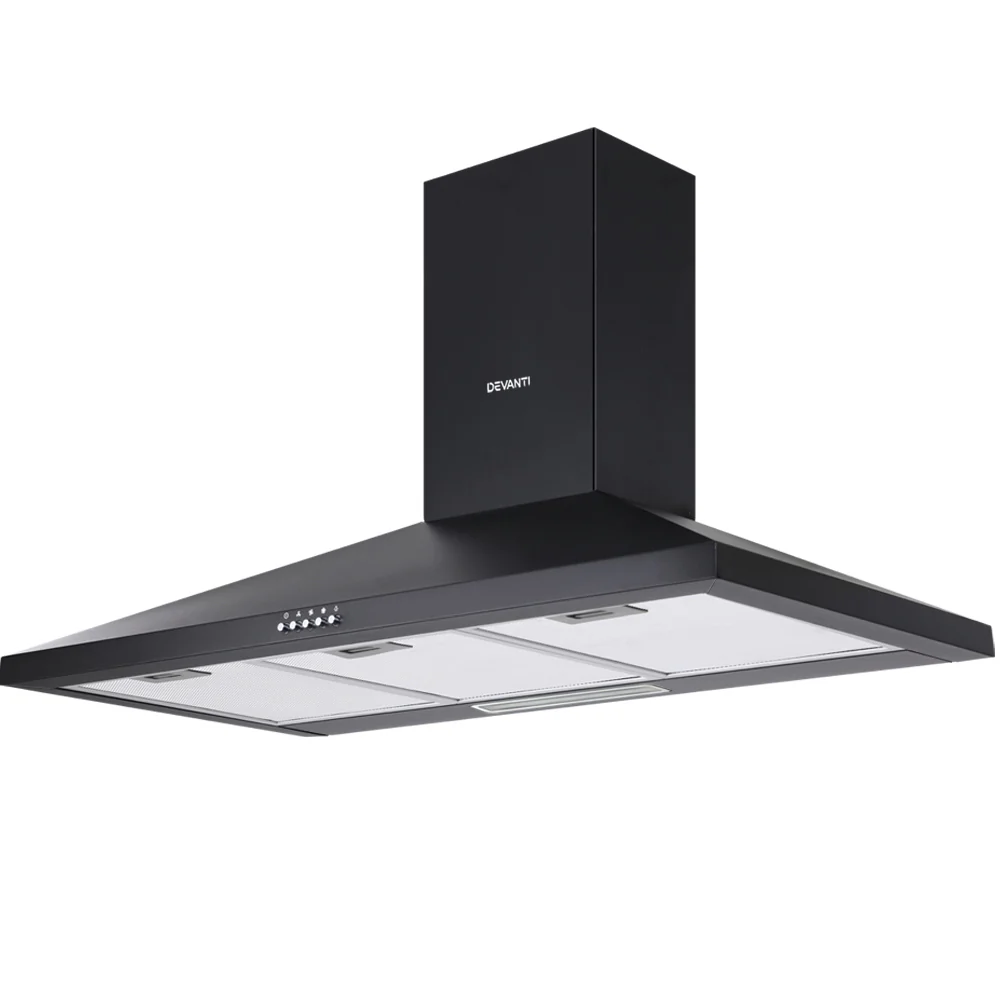 Devanti 900mm Range Hood 90cm Rangehood Black - Nurns
