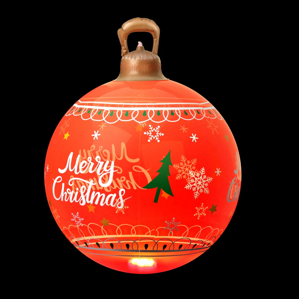 Merry Giant Bauble Ball Christmas Inflatable LED Illuminated Xmas Decoration Red - 60cm - Nurns