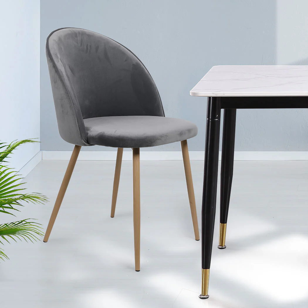 Cade Set of 2 Dining Chairs Seat Velvet French Provincial Kitchen Lounge - Grey - Nurns