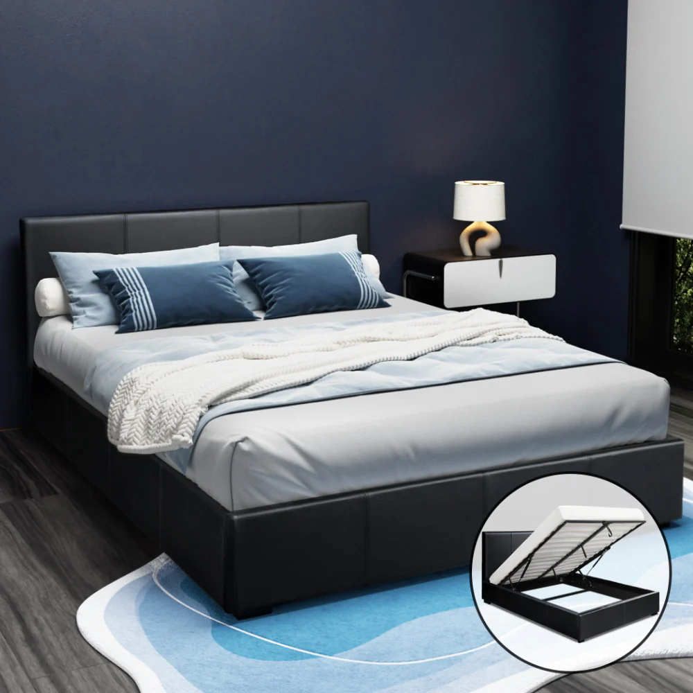 Madison Black Bed Frame PU Leather - Queen - Nurns