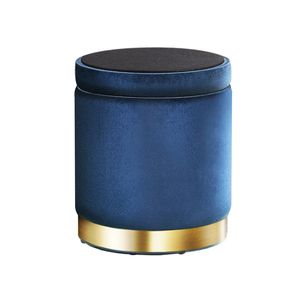 Foot Stool Round Velvet Storage Ottoman Foot Rest Pouffe Footstool Navy - Nurns
