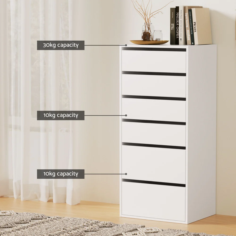 Artiss 6 Chest of Drawers Dresser Tallboy - White - Nurns