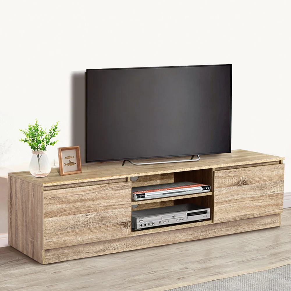 Halle 160cm TV Stand Entertainment Unit Lowline Storage Cabinet Wooden - Wooden - Nurns