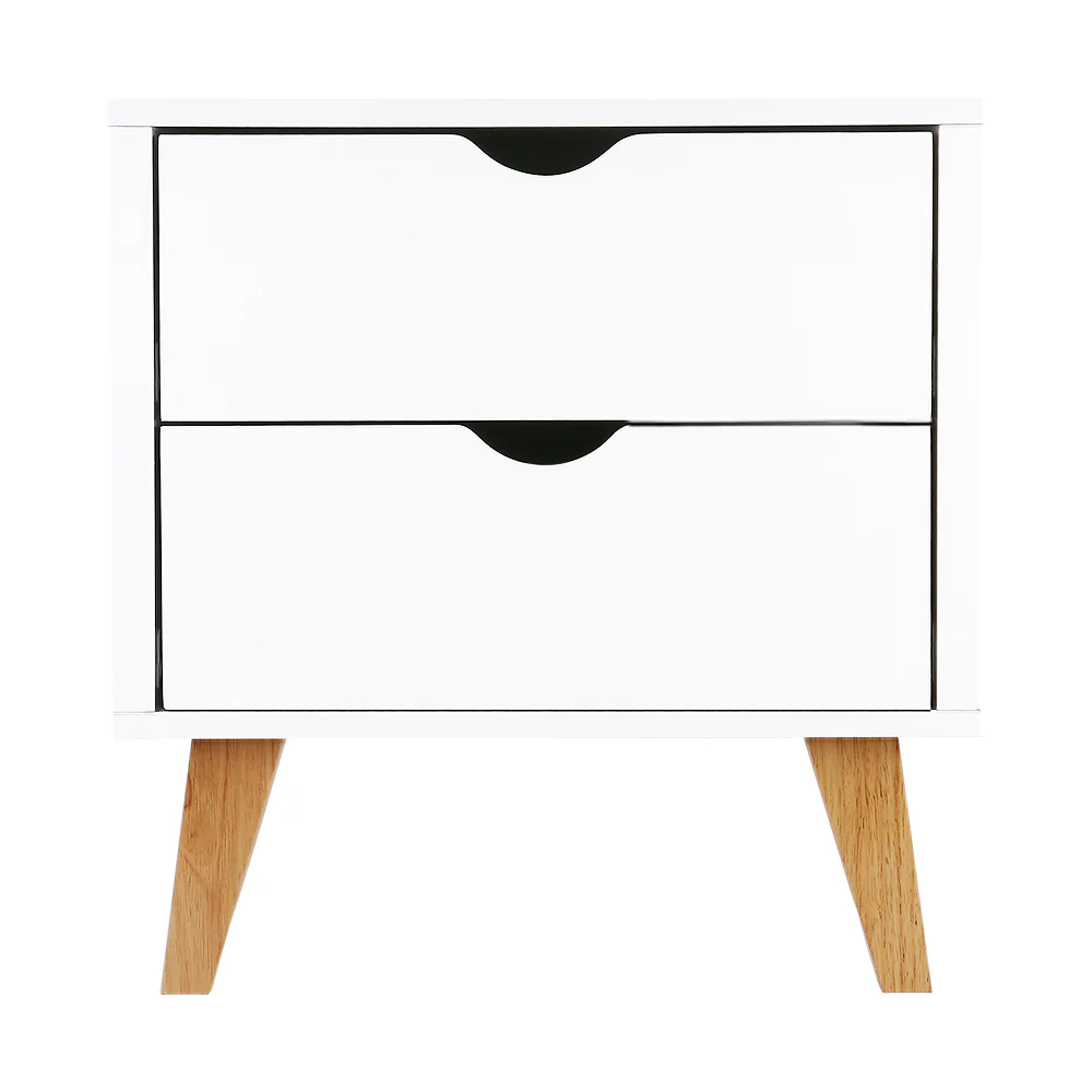 Beloeil Wooden Veneer Bedside Tables with 2 Drawers - White - Nurns