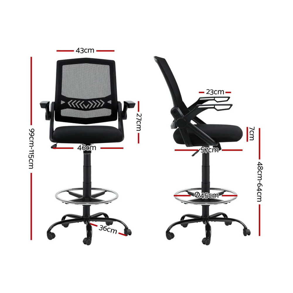 Artiss Office Chair Drafting Stool Mesh Chairs Black - Nurns