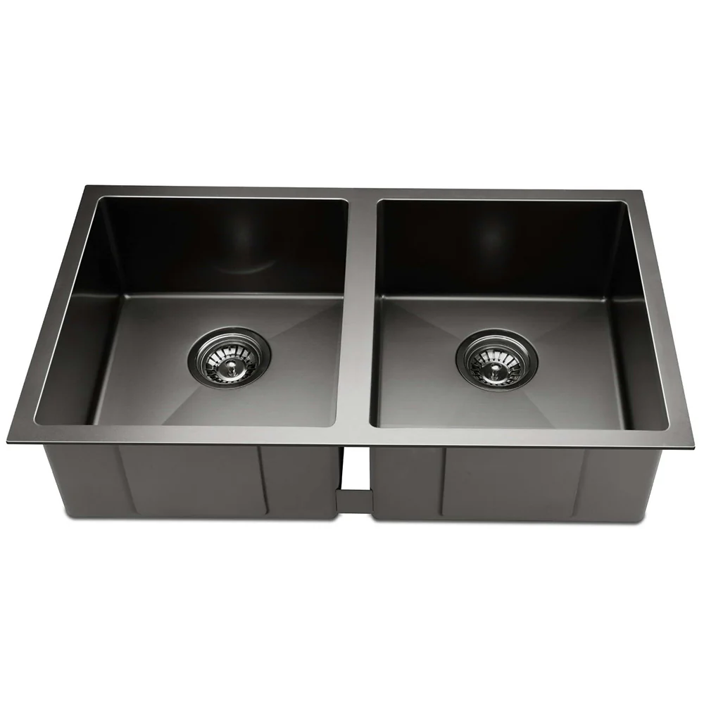 Cefito Kitchen Sink 77X45cm Stainless Steel Basin Double Bowl Black - Nurns