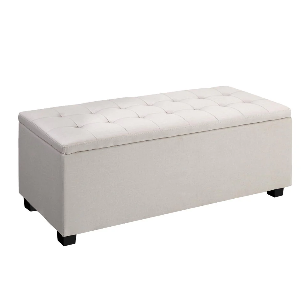 Large Fabric Storage Ottoman - Beige - Nurns