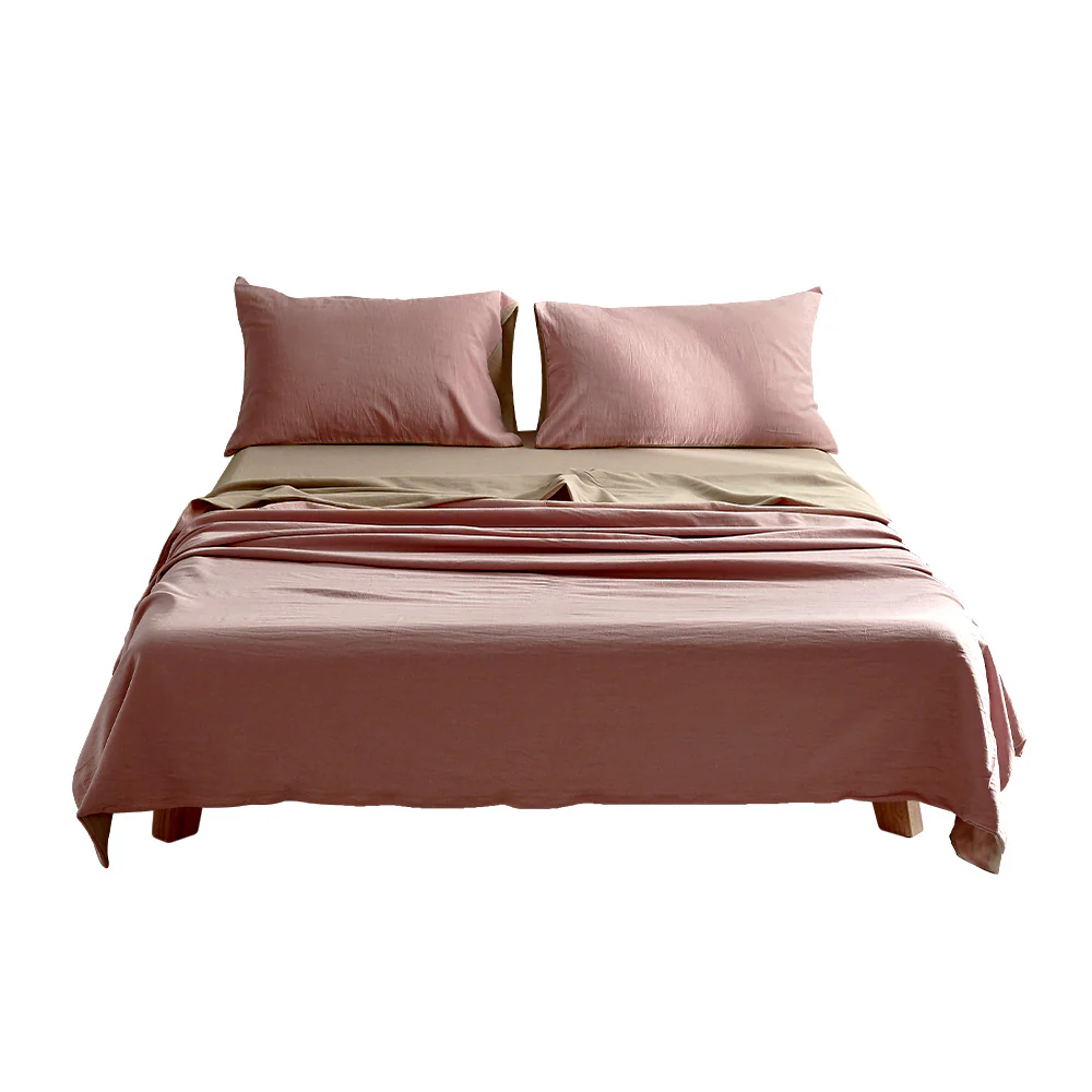 Single Cosy Club Cotton Bed Sheets Set Pink Brown Cover - Nurns