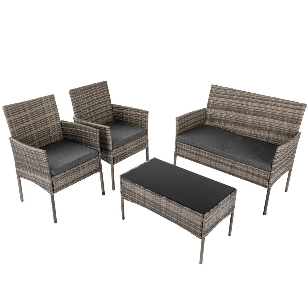 Lowry 4-Seater Wicker 4-Piece Outdoor Lounge Set - Mixed Grey - Nurns