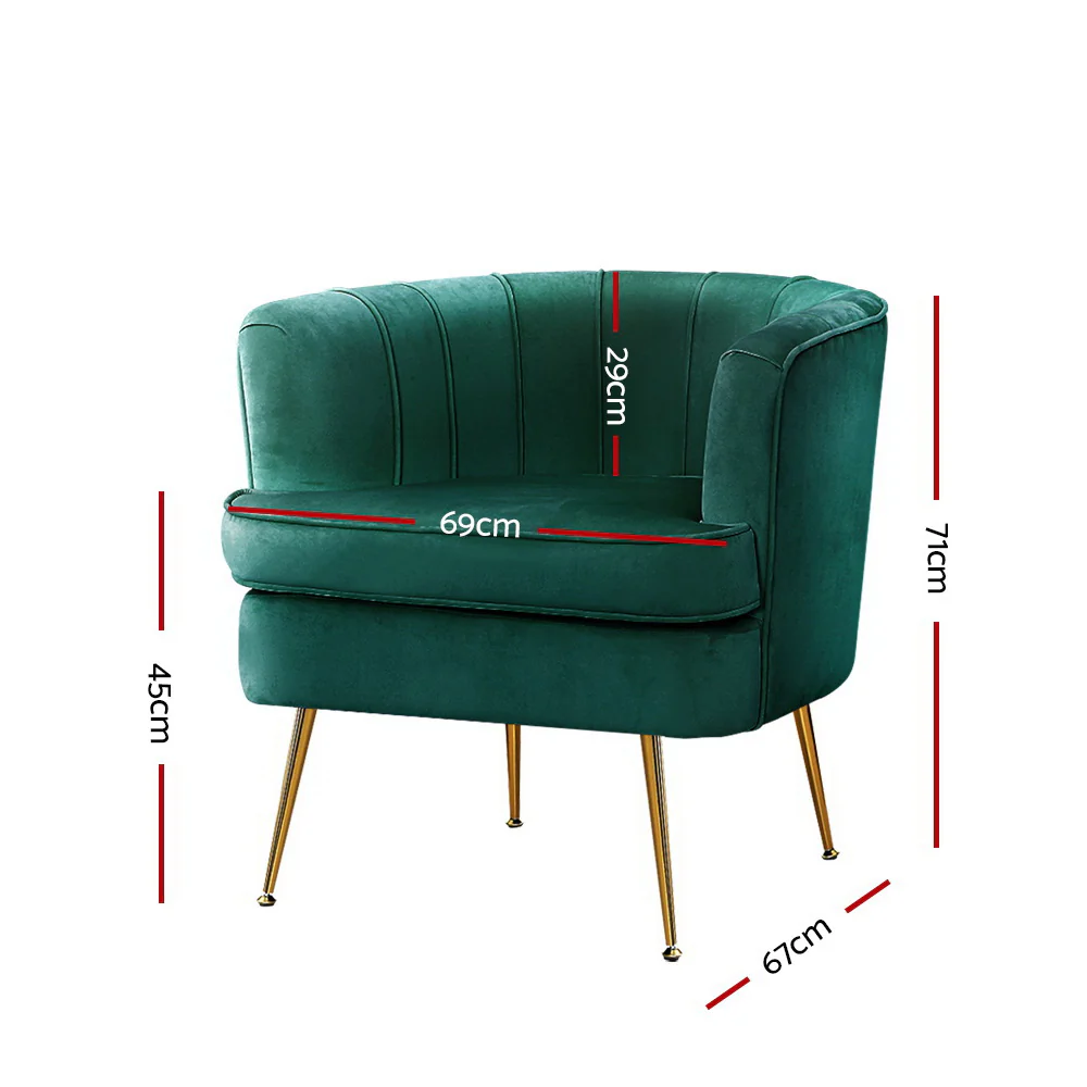 Makayla Accent Velvet Lounge Armchair - Green - Nurns