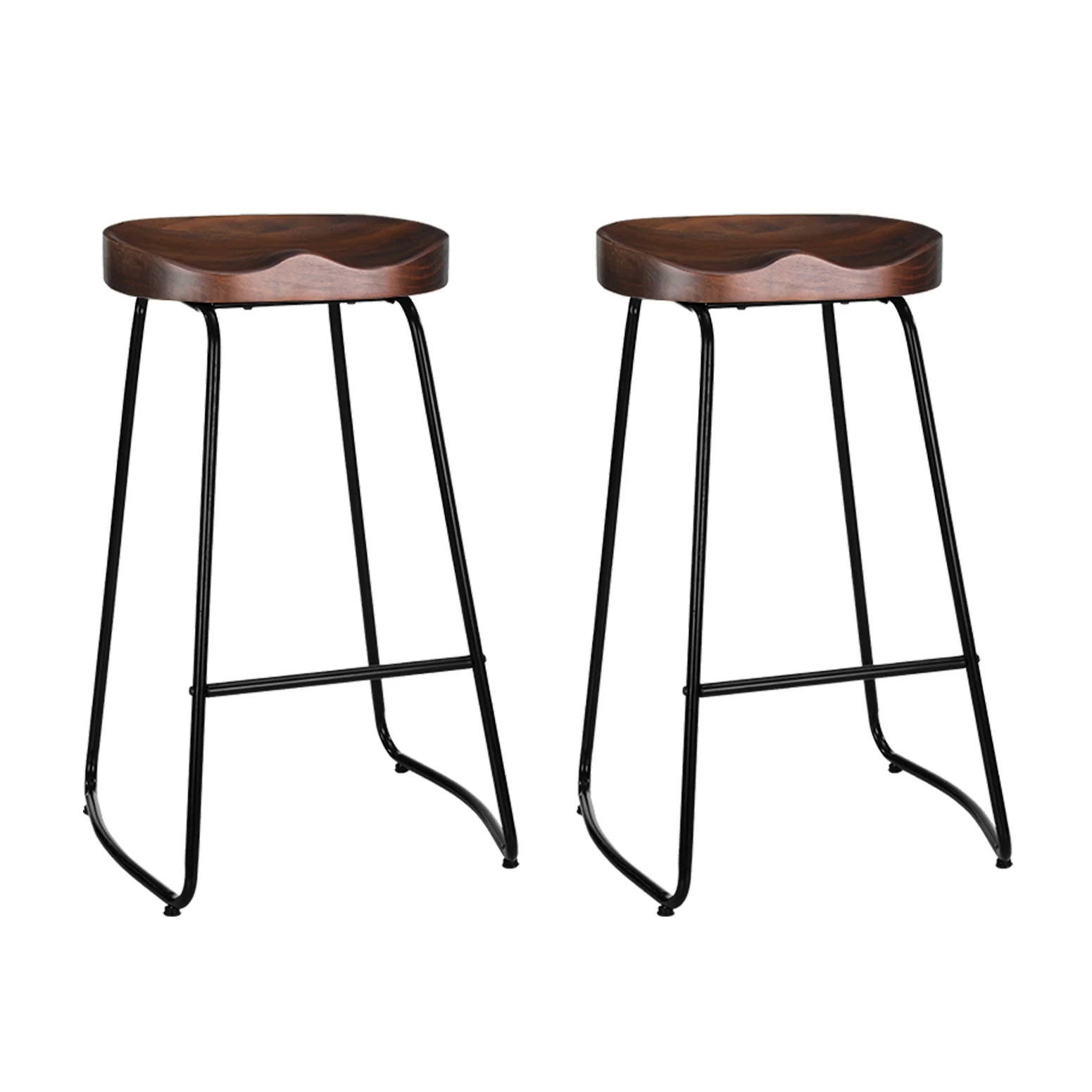 Set of 2 Trento Backless Elm Wood Bar Stools - Black - Nurns