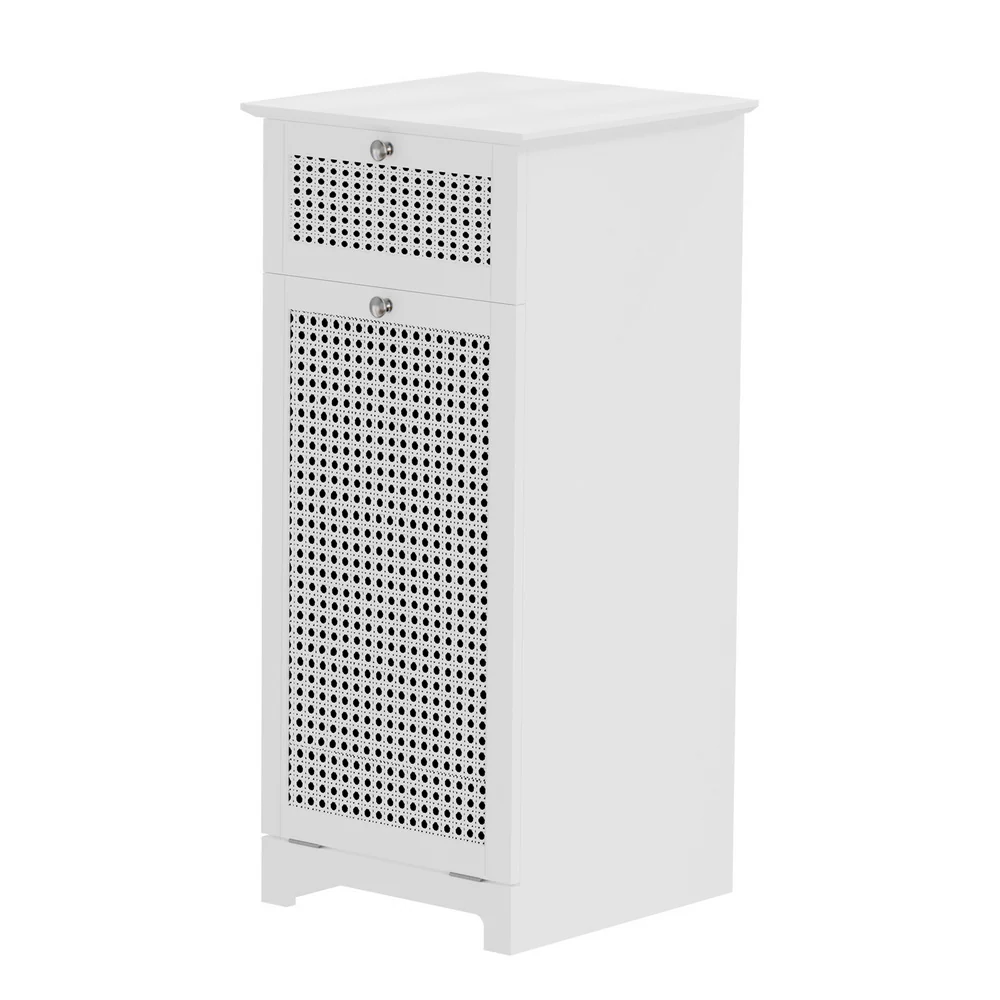 Laundry Hamper Cabinet Bathroom Storage White Rattan Clothes Basket - Nurns