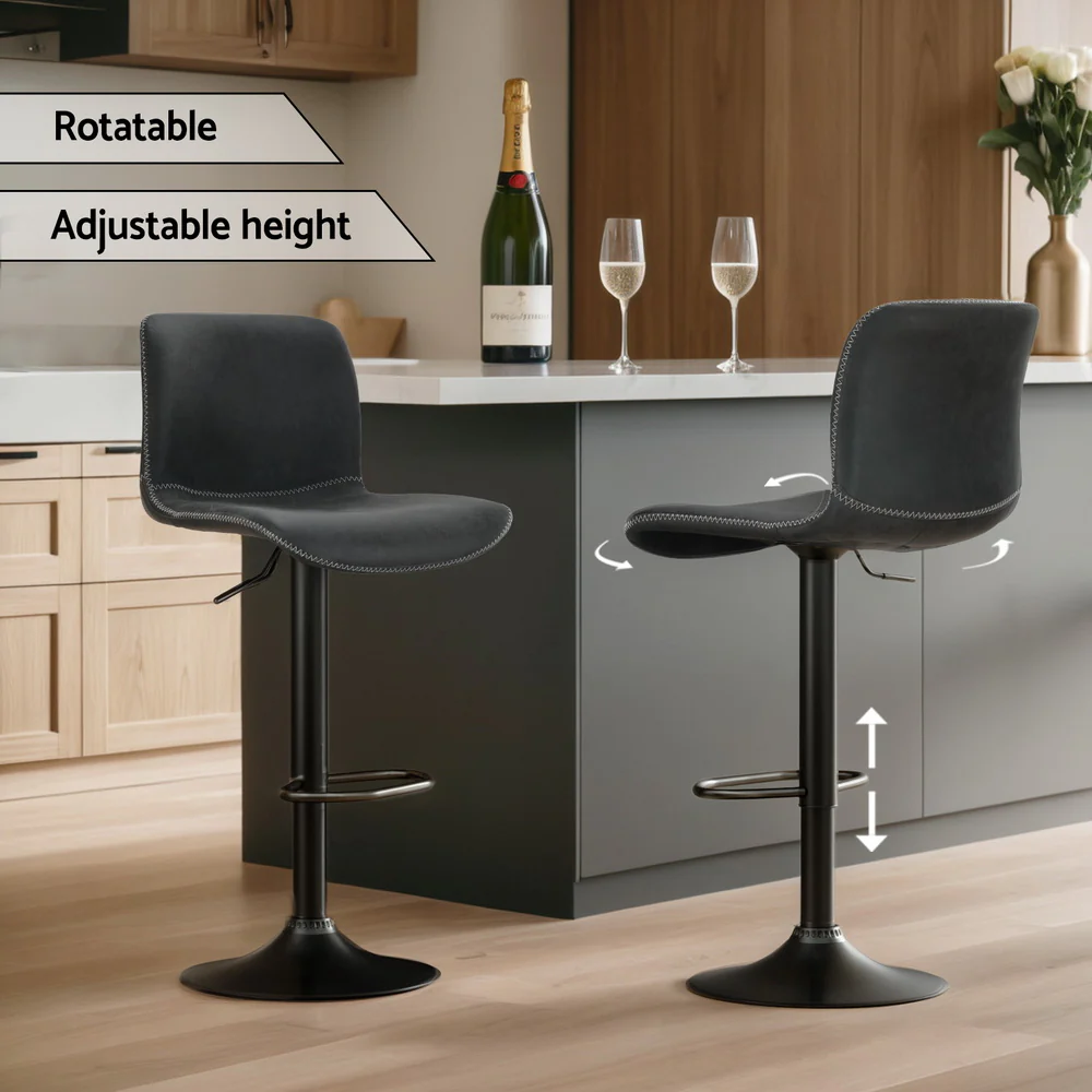 Set of 4 Karachi Bar Stools Kitchen Swivel Gas Lift Chairs - Black - Nurns