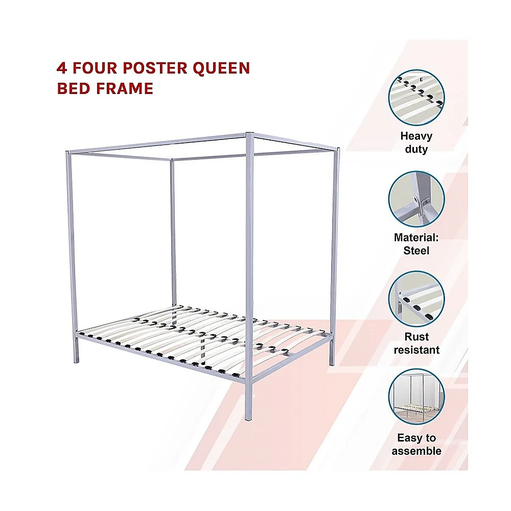 Lilian Four Poster Bed Frame - White Queen - Nurns
