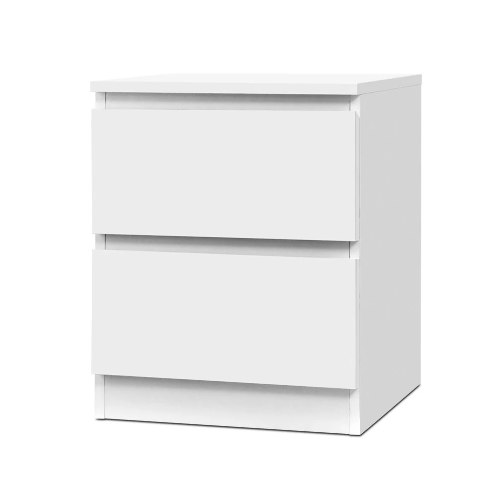 Kenora Wooden Bedside Tables Cabinet Lamp Side Tables Nightstand Unit with 2 Drawers - White - Nurns