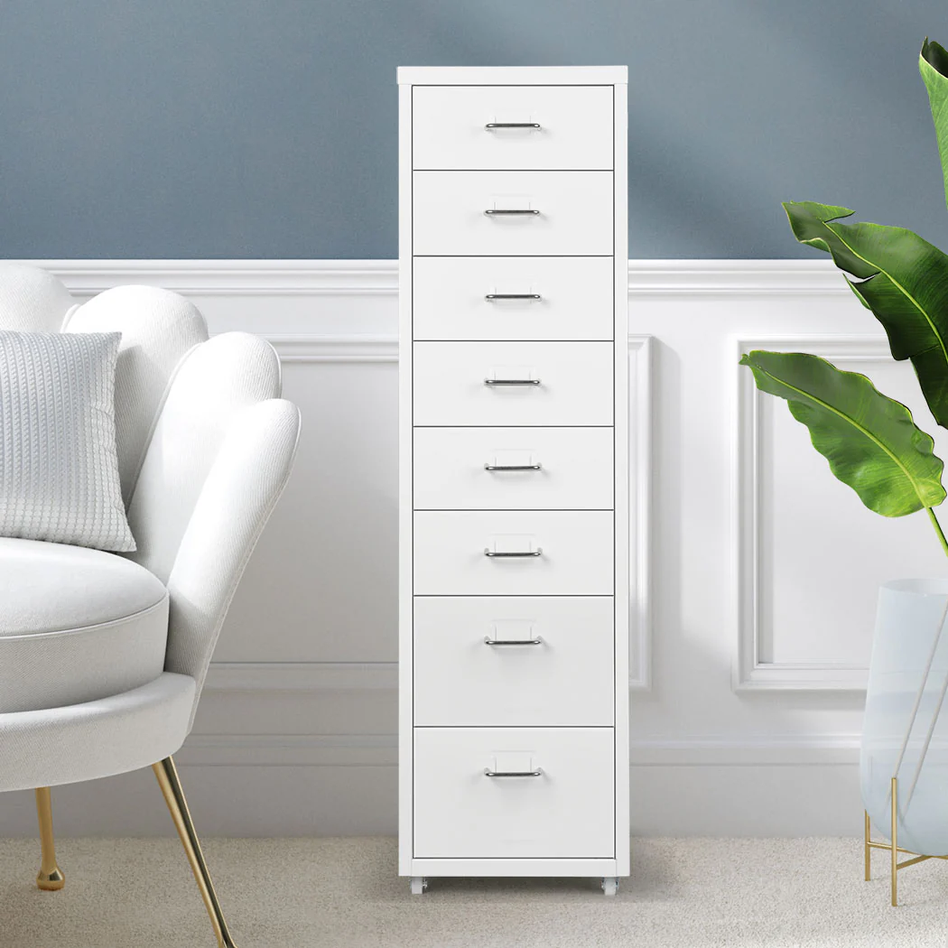 Levede Office Cabinet 8 Drawer Drawers White - Nurns