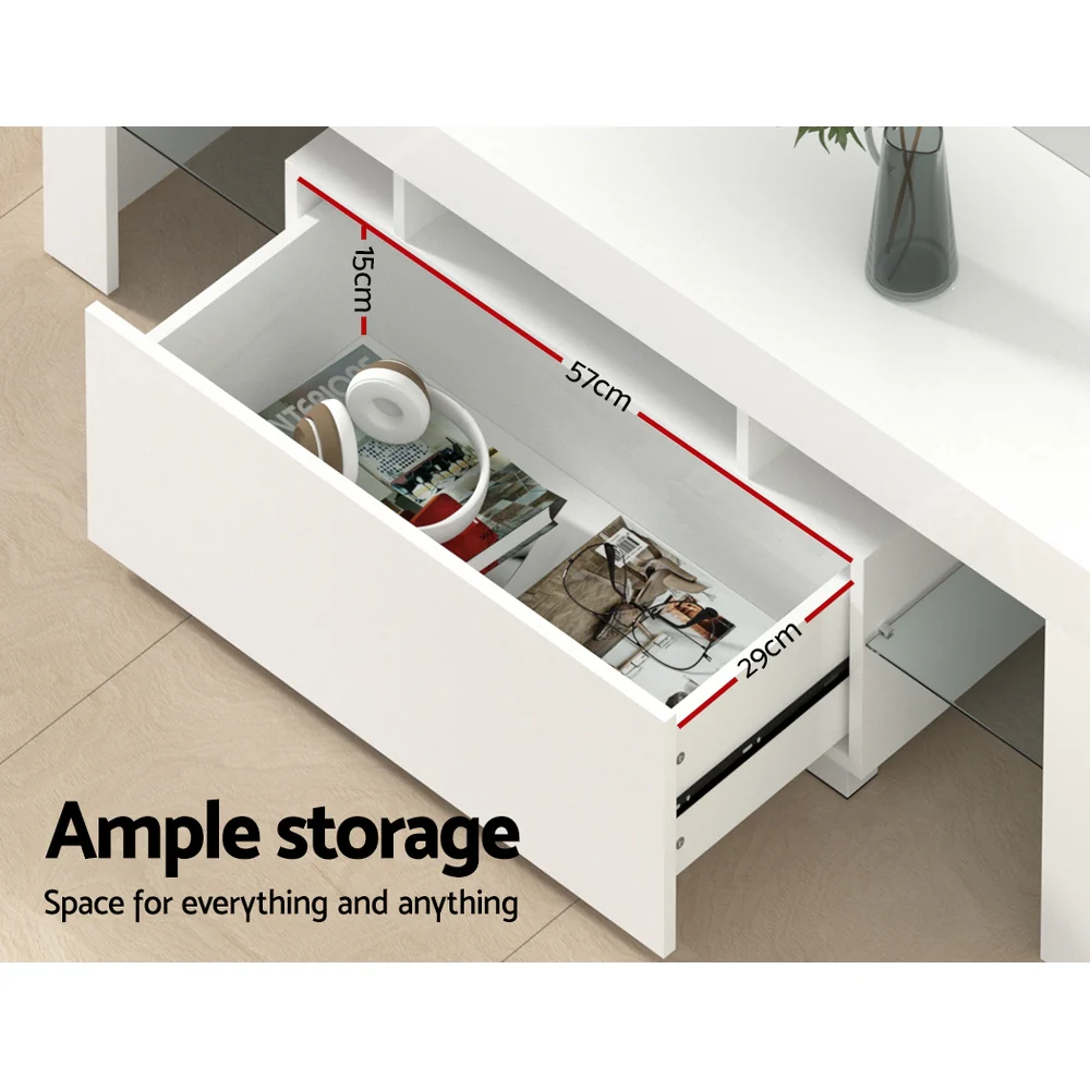 Espen 130cm TV Cabinet Entertainment Unit Stand RGB LED Gloss Furniture - White - Nurns