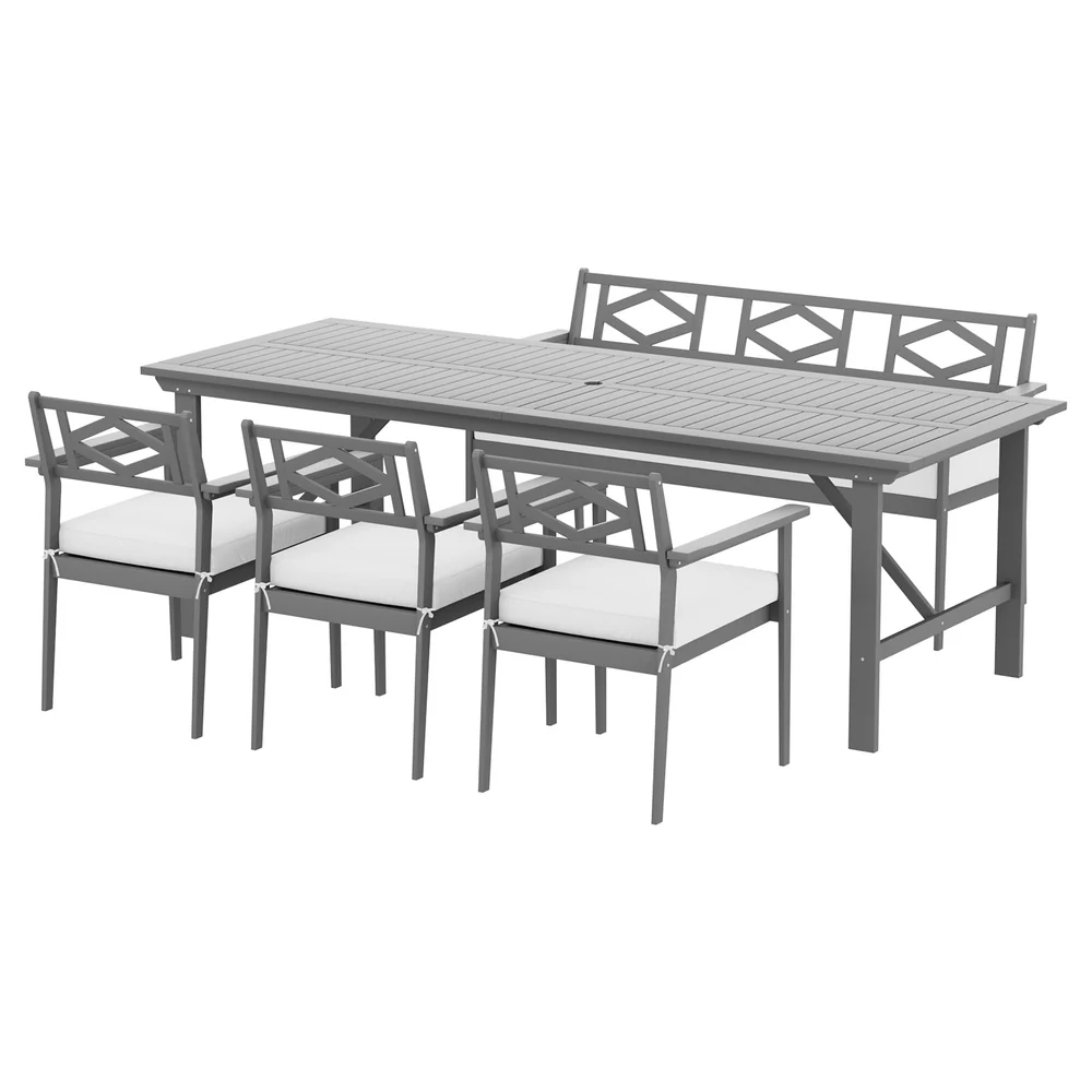 Axton 4-Seater Chair Table Patio Acacia 5-Piece Outdoor Furniture - Grey - Nurns