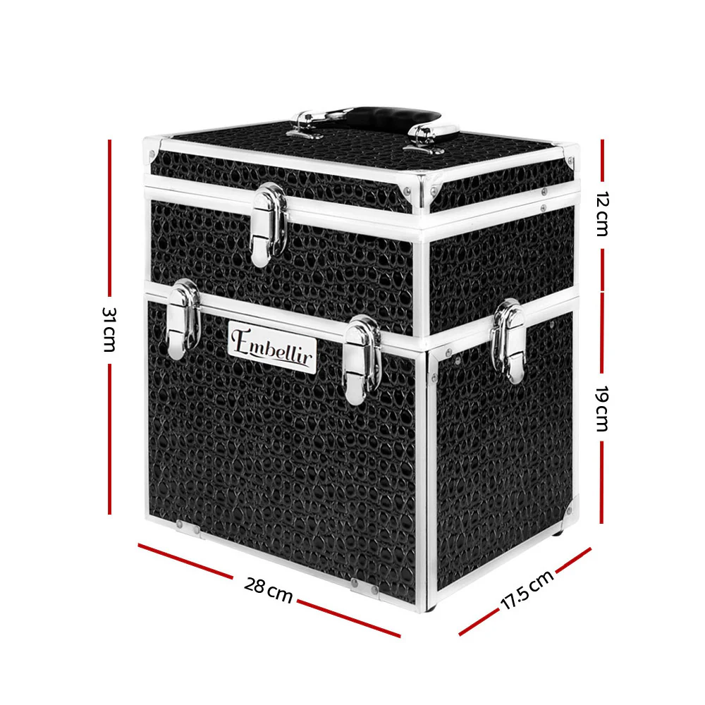 Portable Cosmetic Beauty Makeup Carry Case with Mirror - Crocodile Black - Nurns