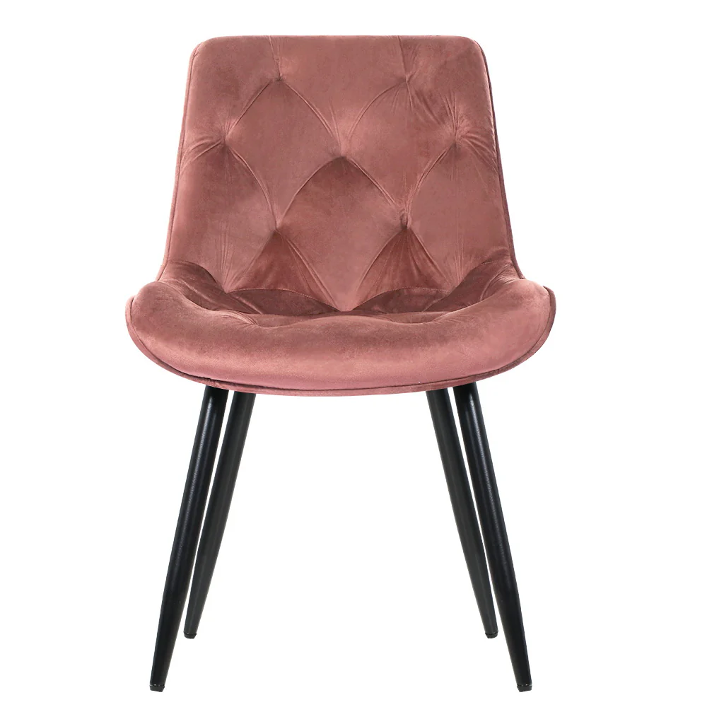 Hadley Set of 2 Dining Chairs Velvet Diamond Tufted - Pink - Nurns