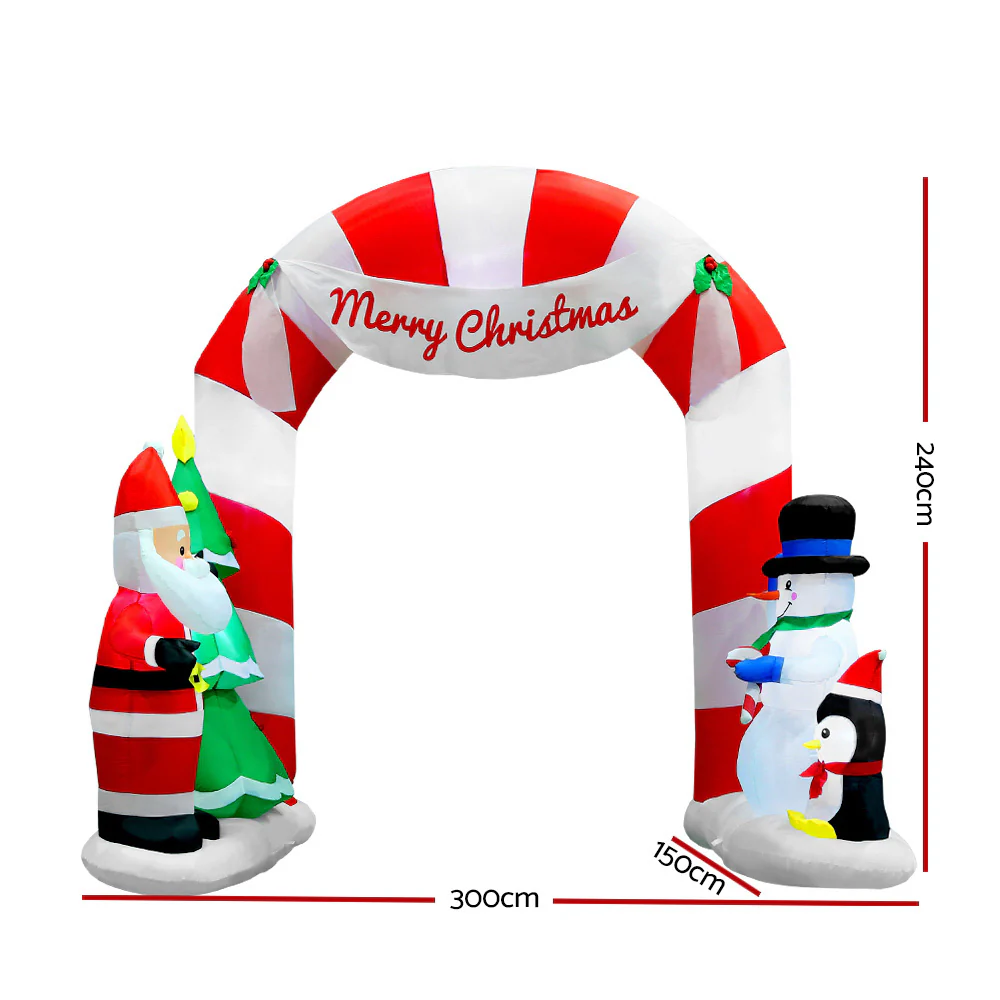 Archway Santa Christmas Inflatable Illuminated Xmas Decorations - 3M - Nurns