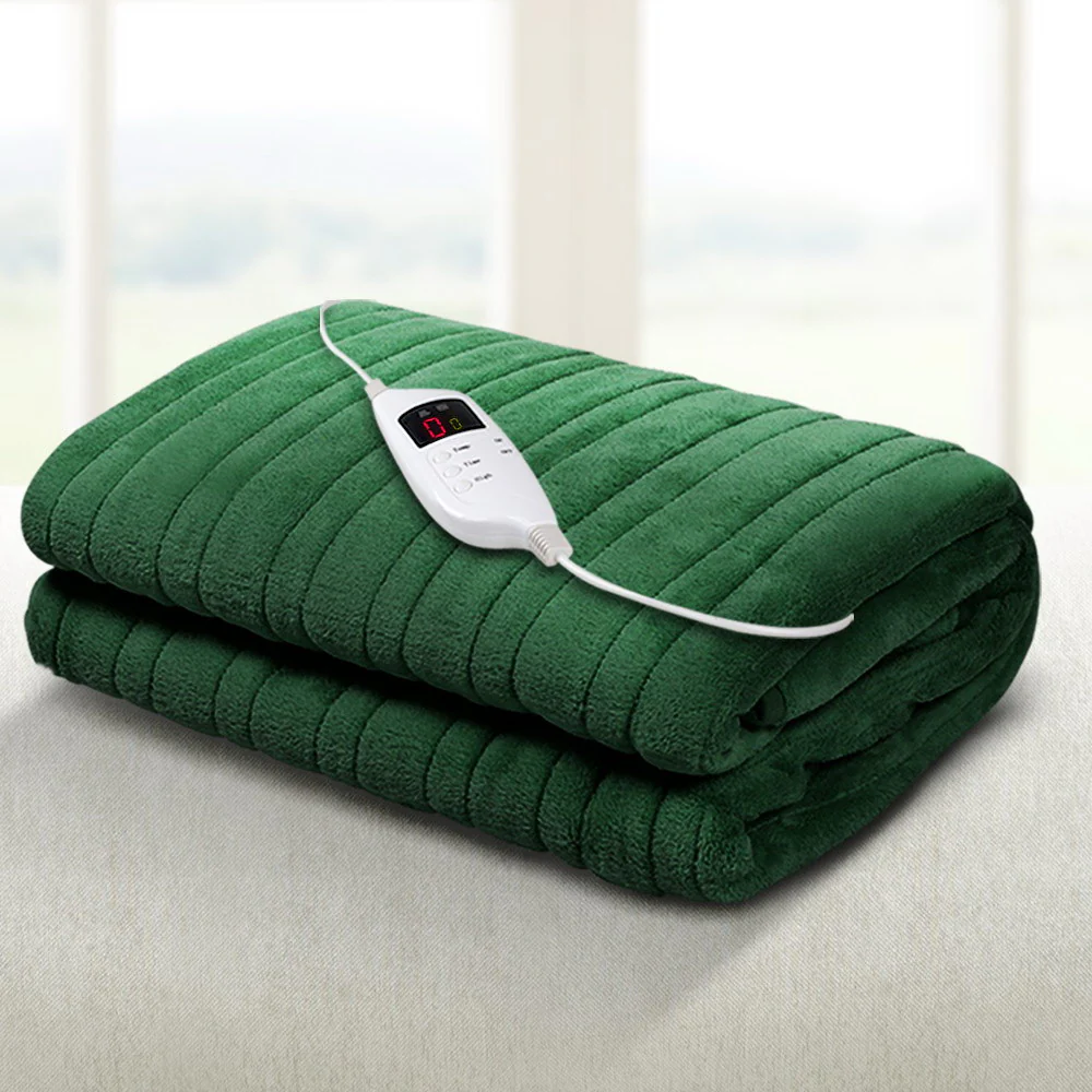 Watson Electric Throw Soft Blanket Rug Heated Washable Snuggle Flannel Winter - Green - Nurns
