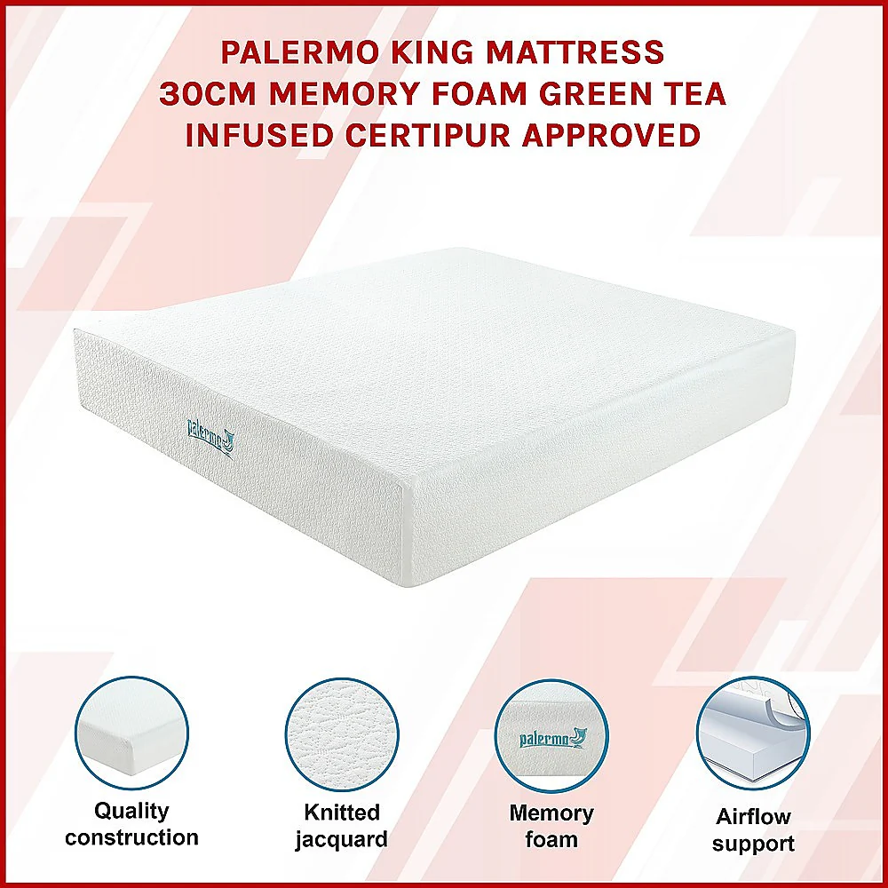 Kairos 30cm Mattress Memory Foam Green Tea Infused - King - Nurns