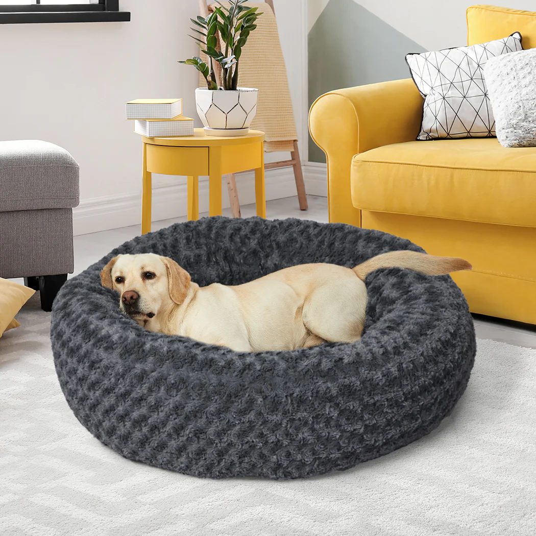 LARGE Dog Beds Calming Warm Soft Plush - Dark Grey - Nurns