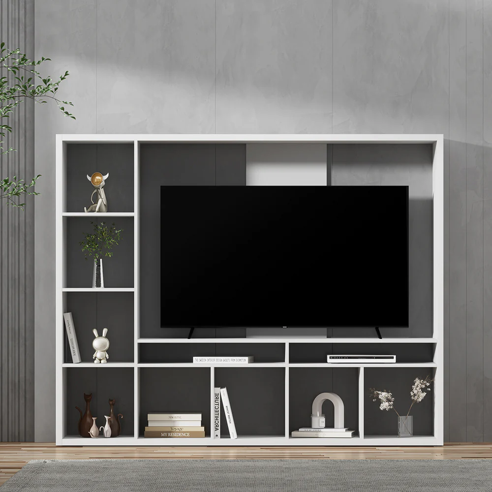 Bertram 183cm Entertainment Center Unit TV Stand TV Cabinet Open Shelves - White - Nurns