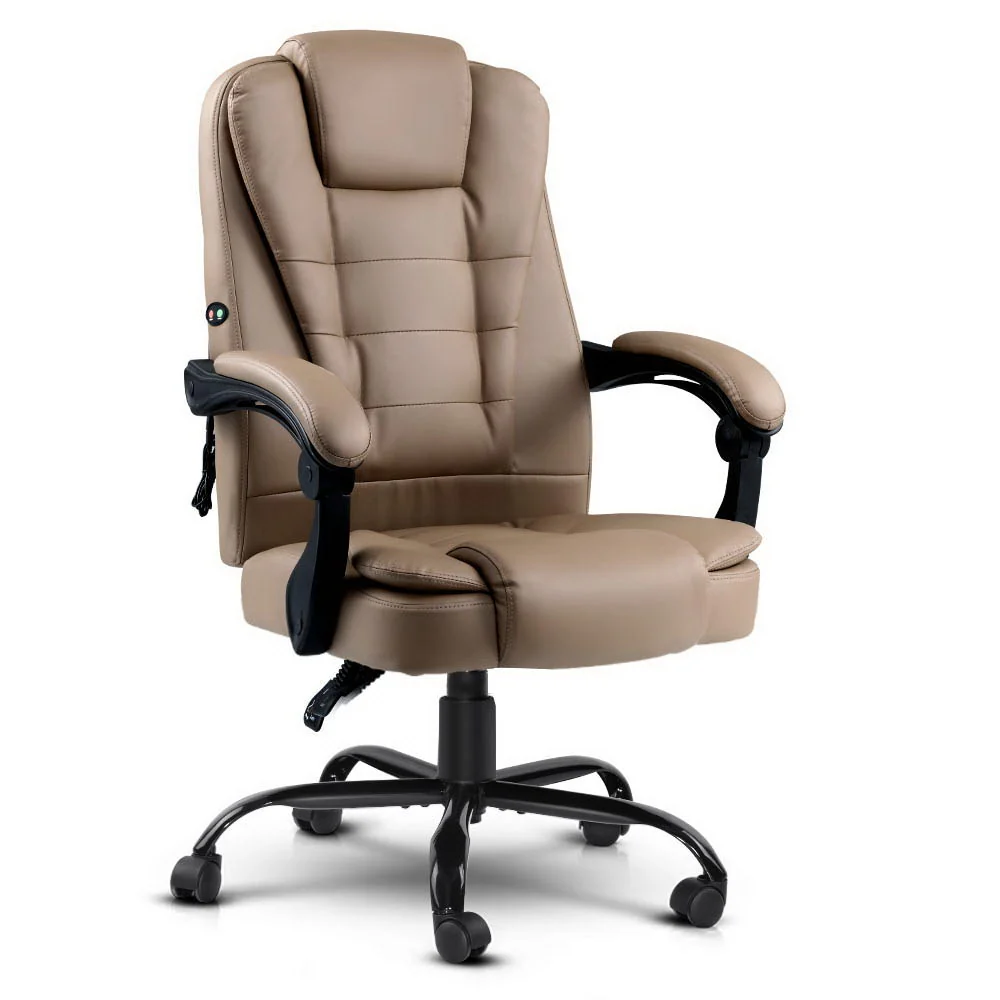 Artiss Massage Office Chair Executive Computer Gaming Chairs Brown PU Leather Espresso - Nurns