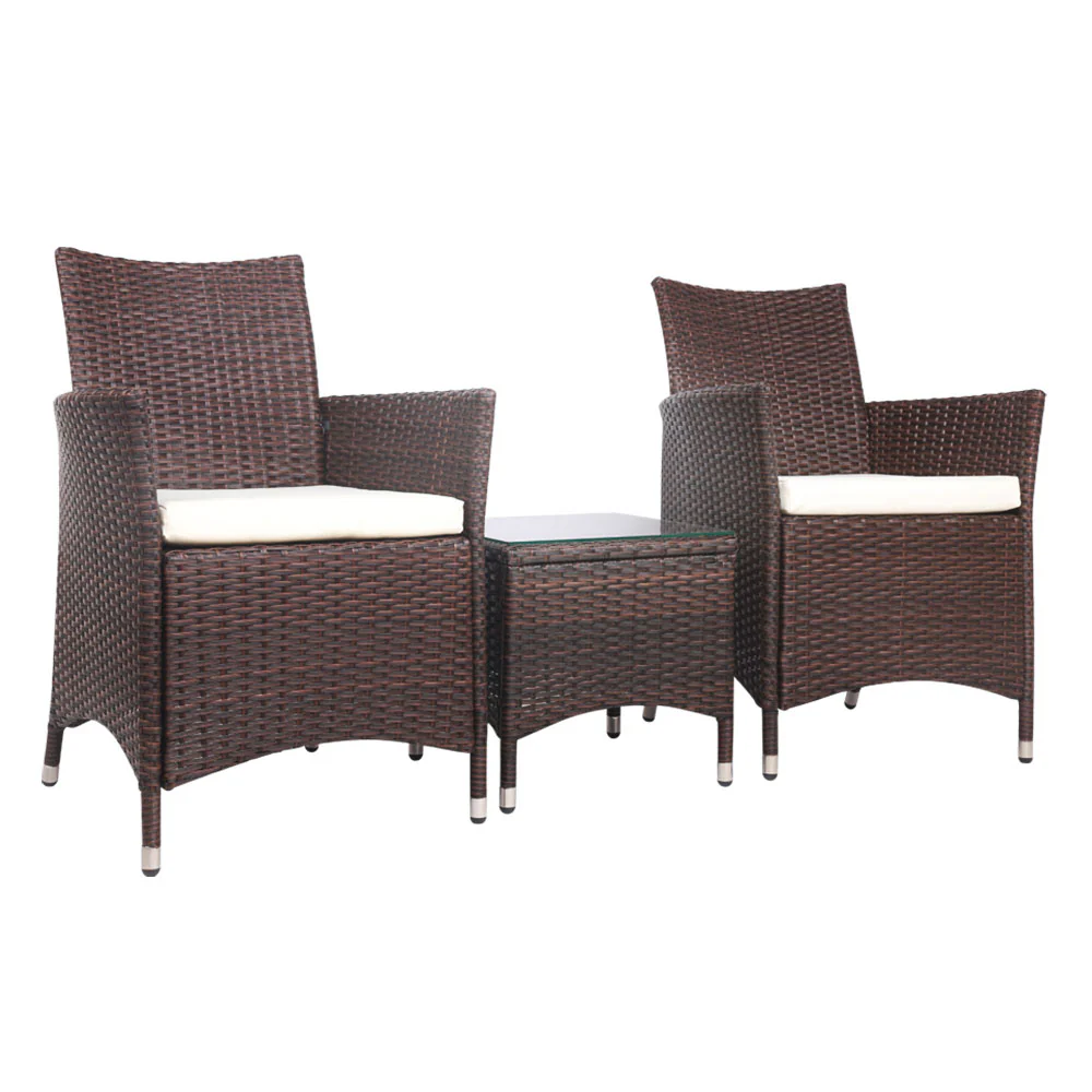 Noah 2-Seater Wicker Furniture 3-Piece Outdoor Setting - Brown - Nurns