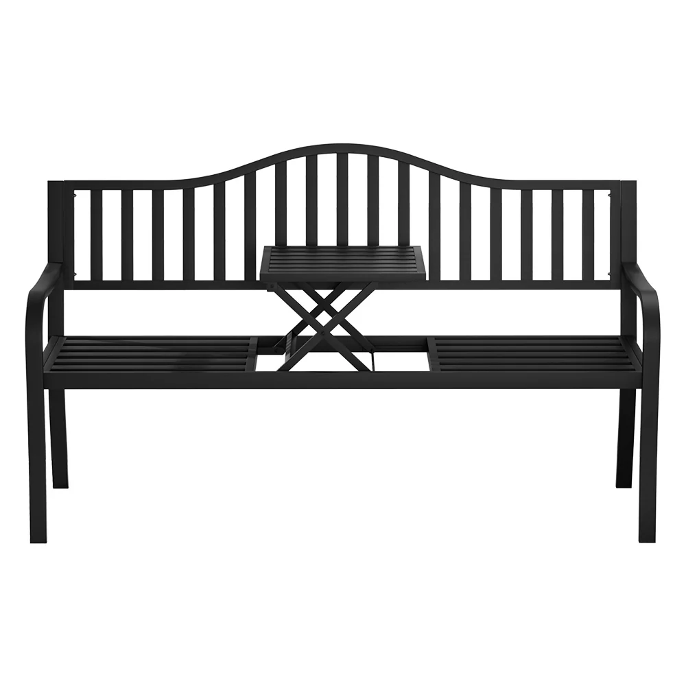 Calliope Outdoor Garden Bench Steel Foldable Table Furniture Patio Loveseat - Black - Nurns