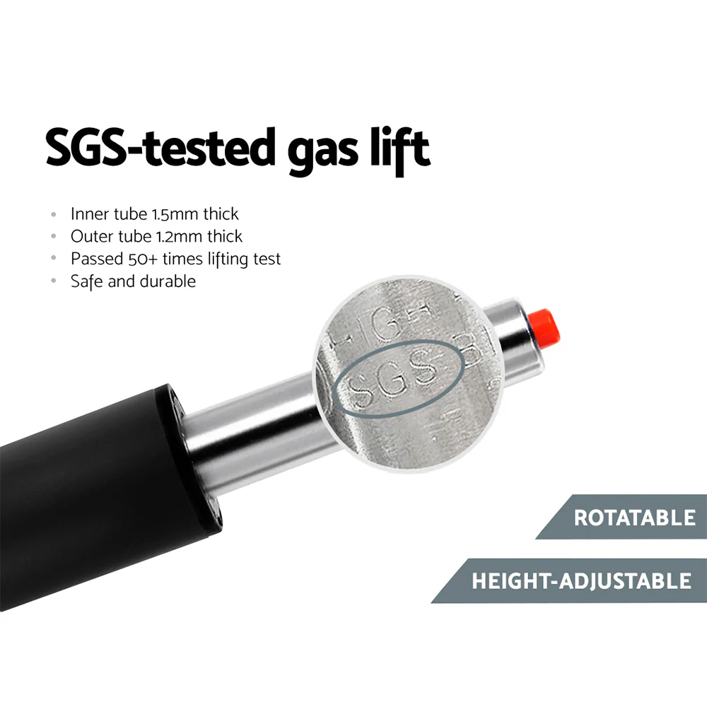 Set of 2 Genoa Kitchen Bar Stools Gas Lift Plush PU Leather - Black & Grey - Nurns