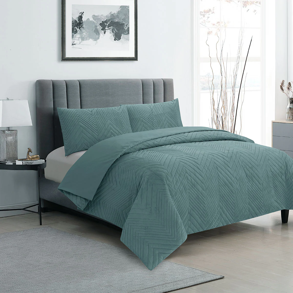 QUEEN Embossed Velvet Quilt Cover Set - Green - Nurns