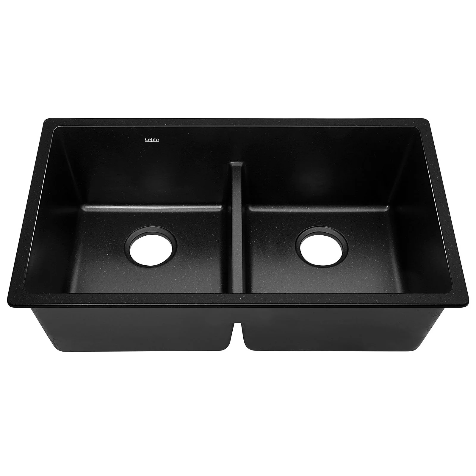Stone Kitchen Sink 790X460MM Granite Under/Topmount Basin Double Bowl Black - Nurns