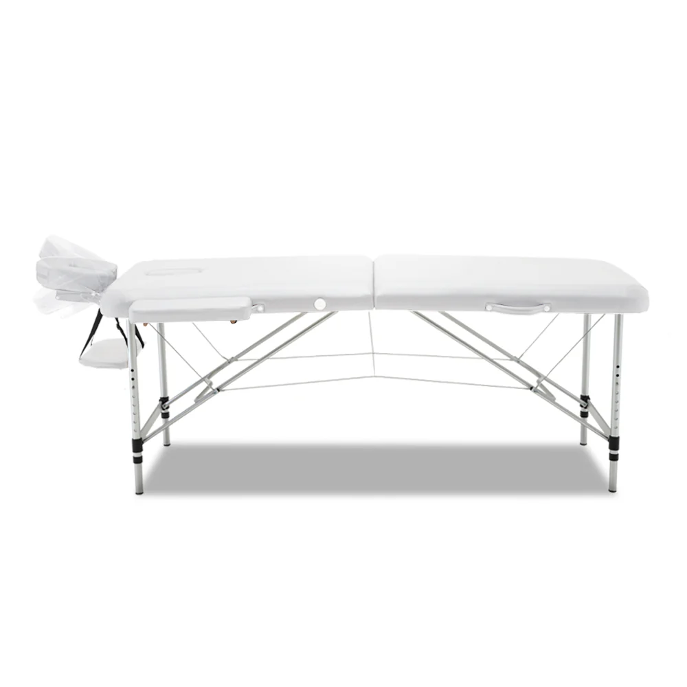 Massage Table 75cm 2 Fold Aluminium Massage Bed Portable Beauty Therapy White - Nurns
