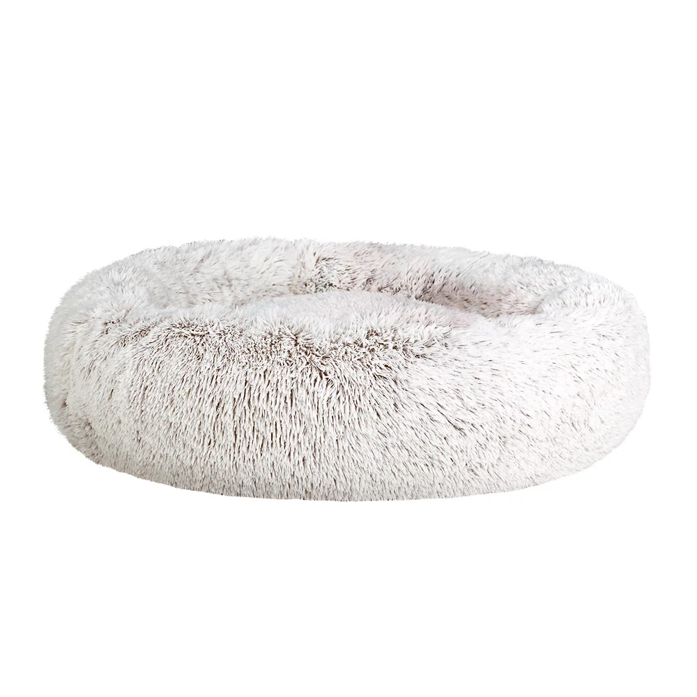 LARGE Dog Beds Pet 90cm Calming Soft Plush - White Brown - Nurns